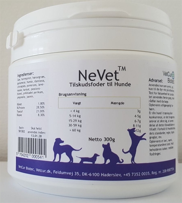 Vetcur NeVet pulver tilskud til hund, 300g